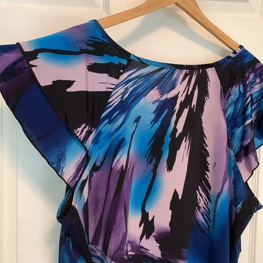 Blue Black Flutter Sleeve Blouse 2X - Picture 5 of 12